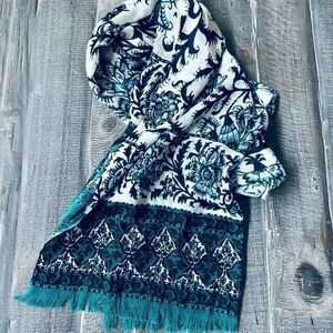 Blue Teal Green Paisley Print Scarf Wrap Accessory